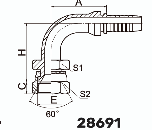 Фитинг JIC Гайка 90° DN 12